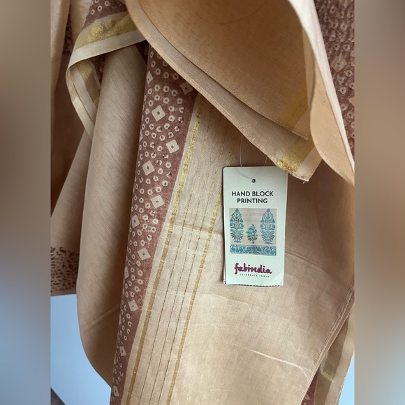 NWT Fabindia Handwoven silk cotton mustard gold shawl wrap stole wedding Dupatta - Picture 7 of 12
